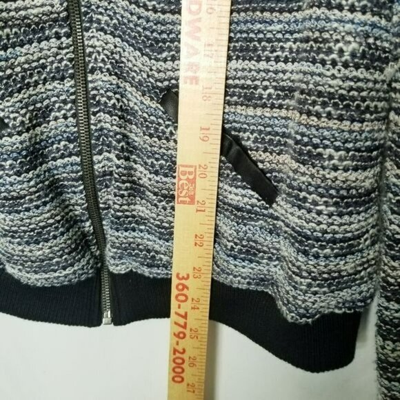 Velvet by Graham & Spencer White and Blue Knit Striped Full Zip Moto Jacket L - Picture 8 of 13